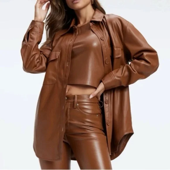 NWOT Good American Better Than Leather Shacket Size 1/2 (S/M) - Picture 4 of 9